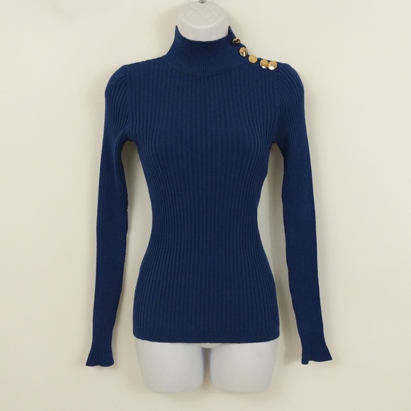 INC International Concepts Sweaters - INC Blue Ribbed Turtleneck Sweater